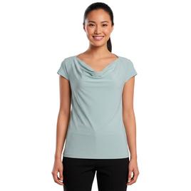 Womens Kasper Cap Sleeve Cowl Neck Solid Blouse