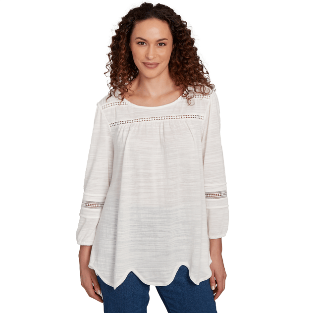 Petite Ruby Rd. Tropical Oasis Slub Knit Lace Trim Blouse