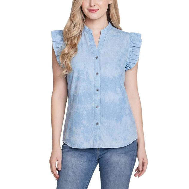 Womens NY Collection Flutter Cap Sleeve Button Front Blouse