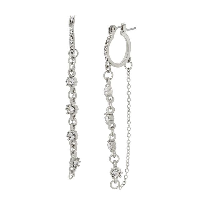 Steve Madden Silver Dangle Chain & Stone Gems Hoop Earrings