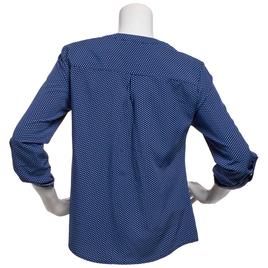 Womens Notations 3/4 Roll Tab Sleeve Dot Split Neck Blouse