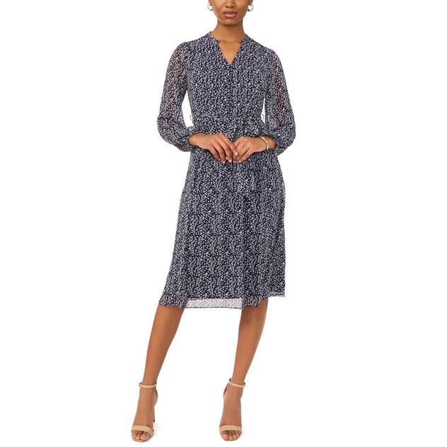 Petite MSK Long Sleeve Ditsy Floral Pintuck Fit & Flare Dress