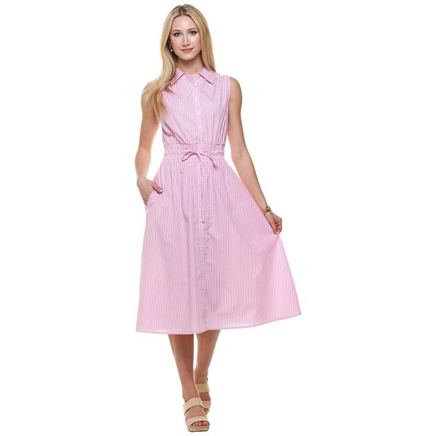 Womens Absolutely Famous Sleeveless Stripe Smock Waist Shirtdress