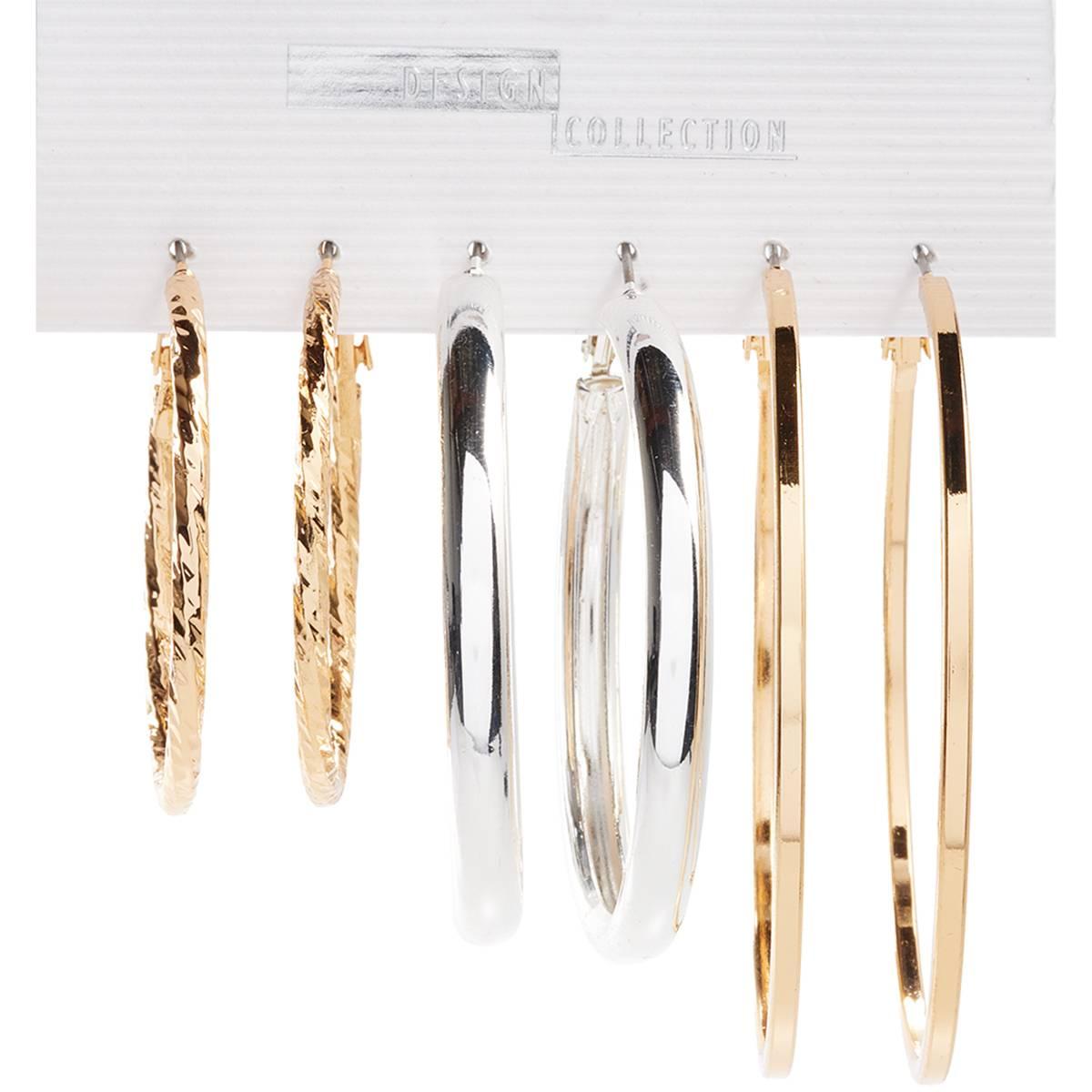 Design Collection Silver Multi Textured  Polished Earrings