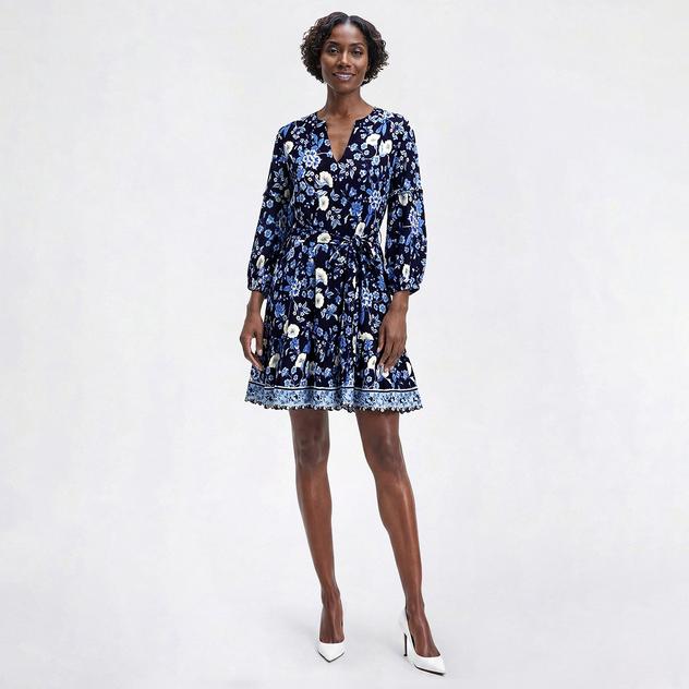 Womens Absolutely Famous 3/4 Sleeve Floral A-Line Dress