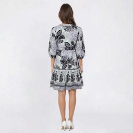 Womens Luxology Balloon Sleeve Border Floral A-Line Dress
