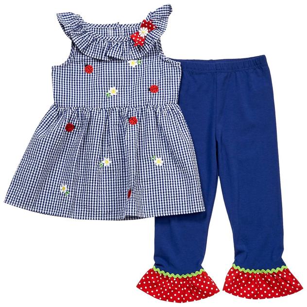 Girls (4-6x) Rare Editions Ladybug Flower Seersucker Capri Set