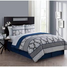 VCNY Home Beckham Blue Damask Queen Bed-in-a-Bag Comforter Set