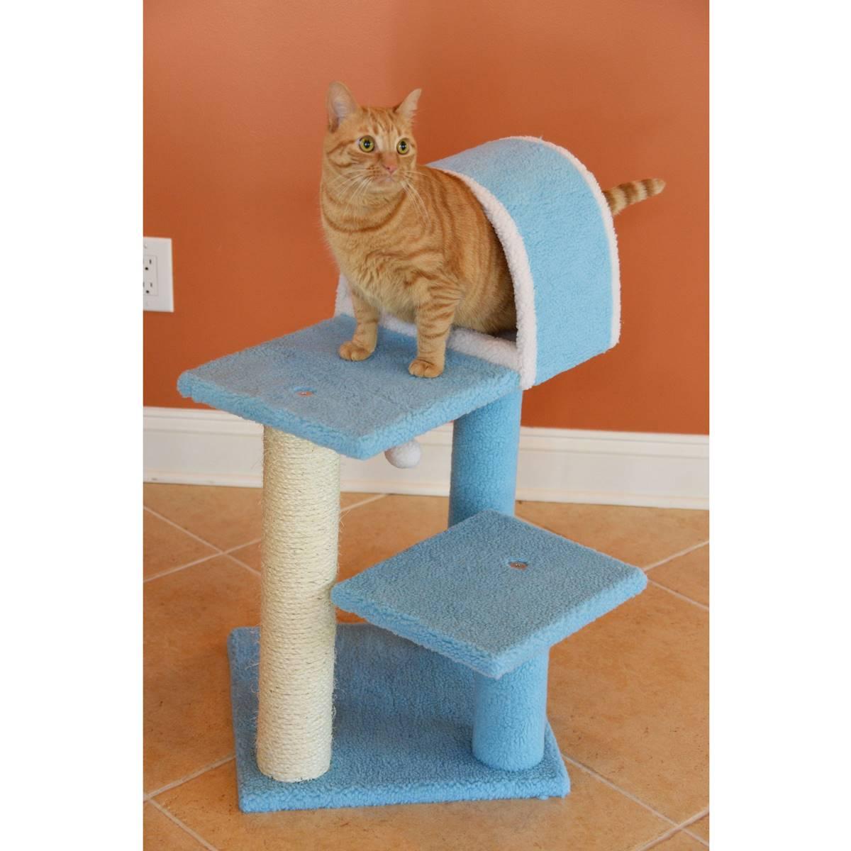 Armarkat 29in. Sky Blue Real Wood Cat Tree w/ Scratcher & Tunnel