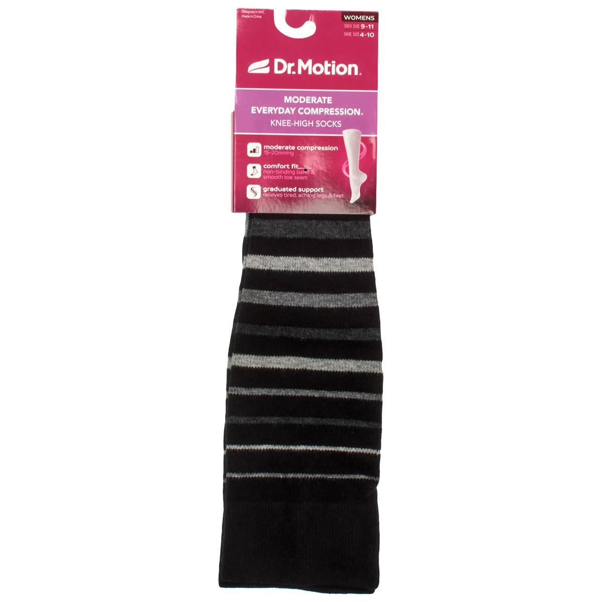 Womens Dr. Motion Stripe Black Knee High Compression Socks