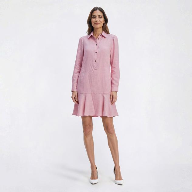 Womens Emma & Michele Long Sleeve Solid Ruffle Hem Shift Dress