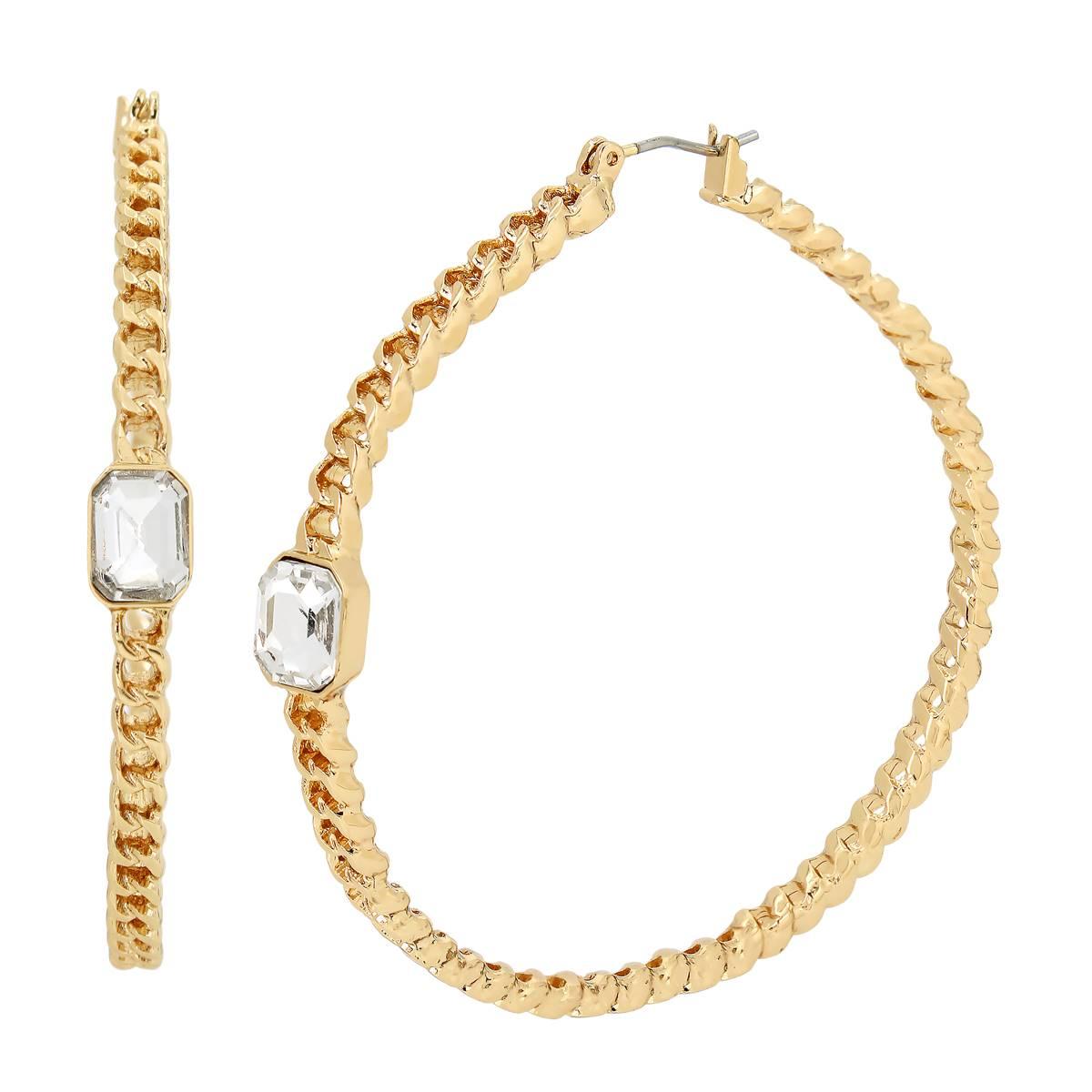 Steve Madden Stone Chain Hoop Earrings