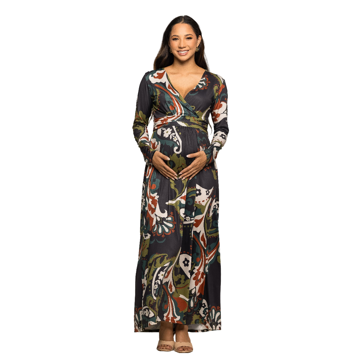 Womens 24/7 Comfort Apparel Paisley Wrap Maternity Maxi Dress