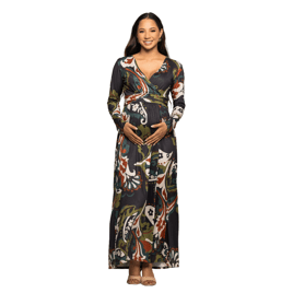 Womens 24/7 Comfort Apparel Paisley Wrap Maternity Maxi Dress