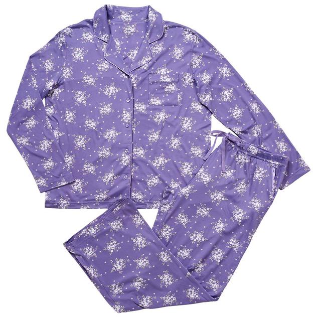Womens White Orchid Cloud Knit Notch Floral Pajamas Sets