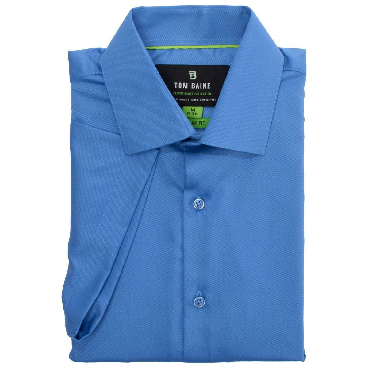 Mens Tom Baine Short Sleeve Bamboo Dress Shirt - Medium Blue
