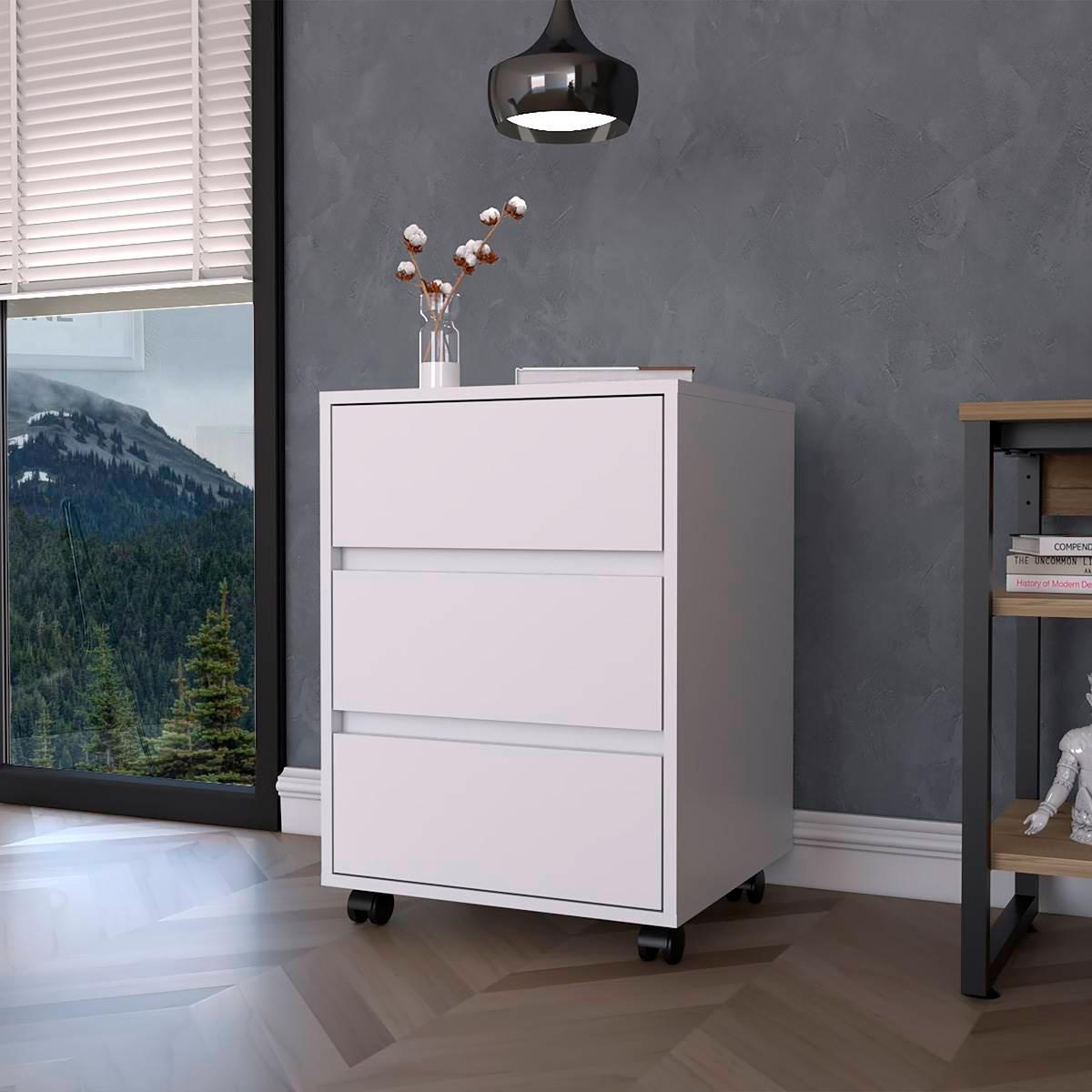 FM FURNITURE Vienna White 3 Drawer Filling Cabinet
