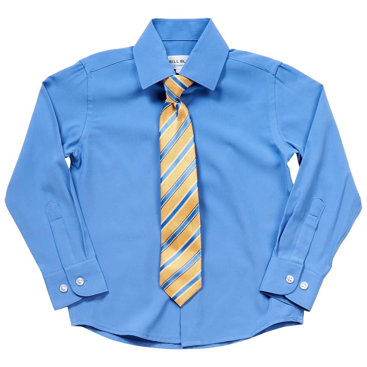Boys (4-7) Bill Blass Long Sleeve Shirt & Tie - Medium Blue