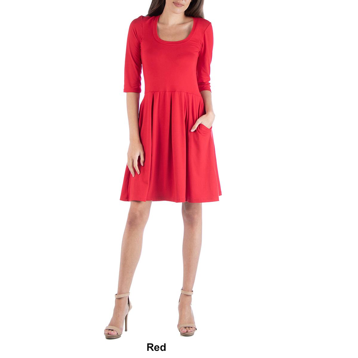 Womens 24/7 Comfort Apparel 3/4 Sleeve Fit & Flare Mini Dress