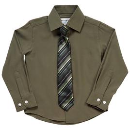 Boys (4-7) Bill Blass Long Sleeve Shirt & Tie - Dark Olive