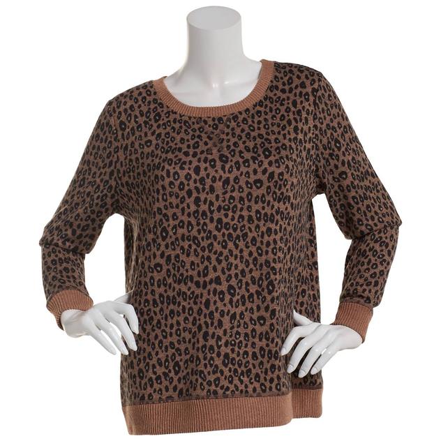 Petite Emily Daniels Leopard Hacci Crew Neck Sweater