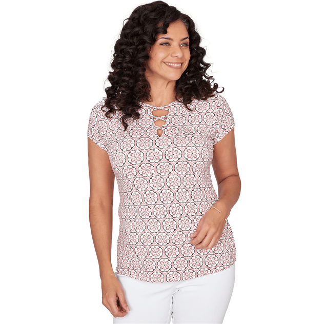 Petite Emaline Key Items Short Sleeve Lace Neck Blouse