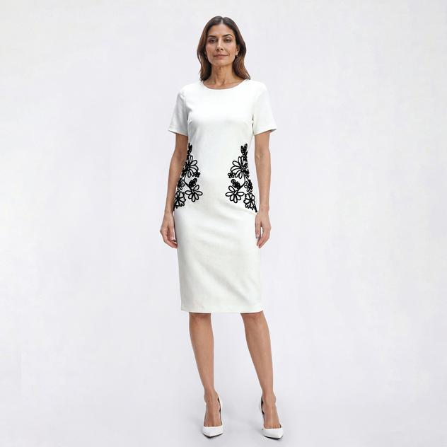 Womens Harper 241 Short Sleeve Crepe Embroidered Sheath Dress