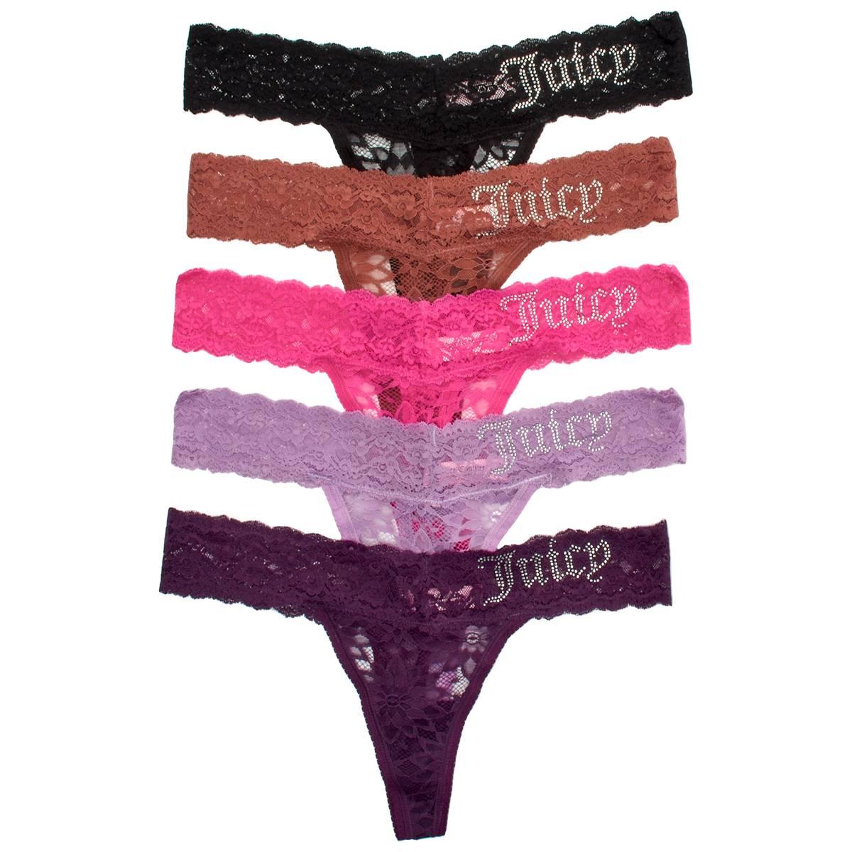Womens Juicy Couture 5pk Rhinestone Thong Panties - JC9889-5PKEO