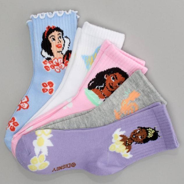 Girls Disney Princesses 5pk. Mid Crew Socks