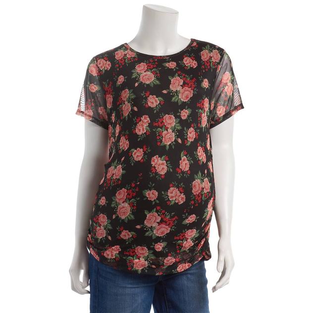Womens Maternity Due Time Short Sleeve Side Cinch Floral Tee