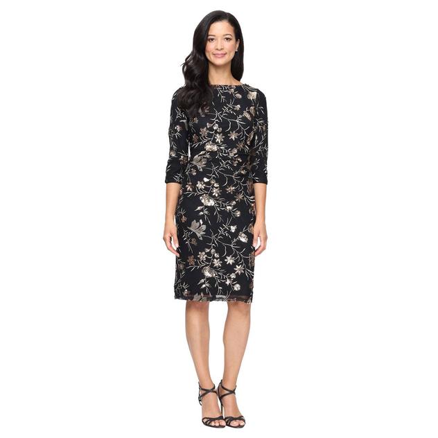 Petite SLNY Floral Embroidery Sequin Sheath Dress