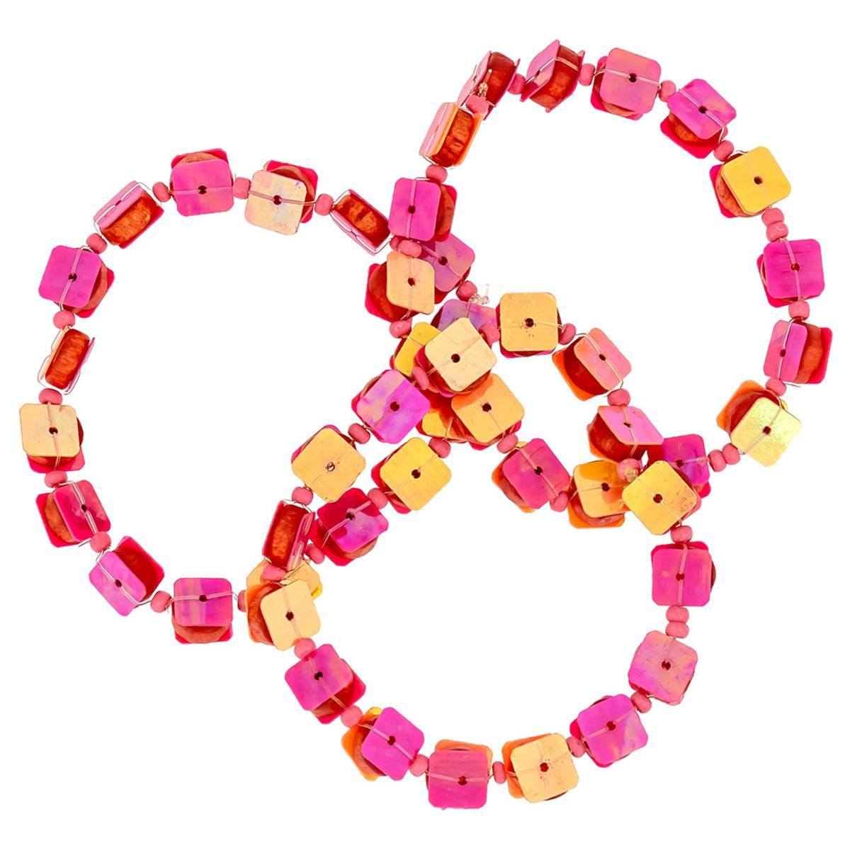 Ashley Cooper(tm) 3 Row Pink Multi Shell/Sequin Stretch Bracelet