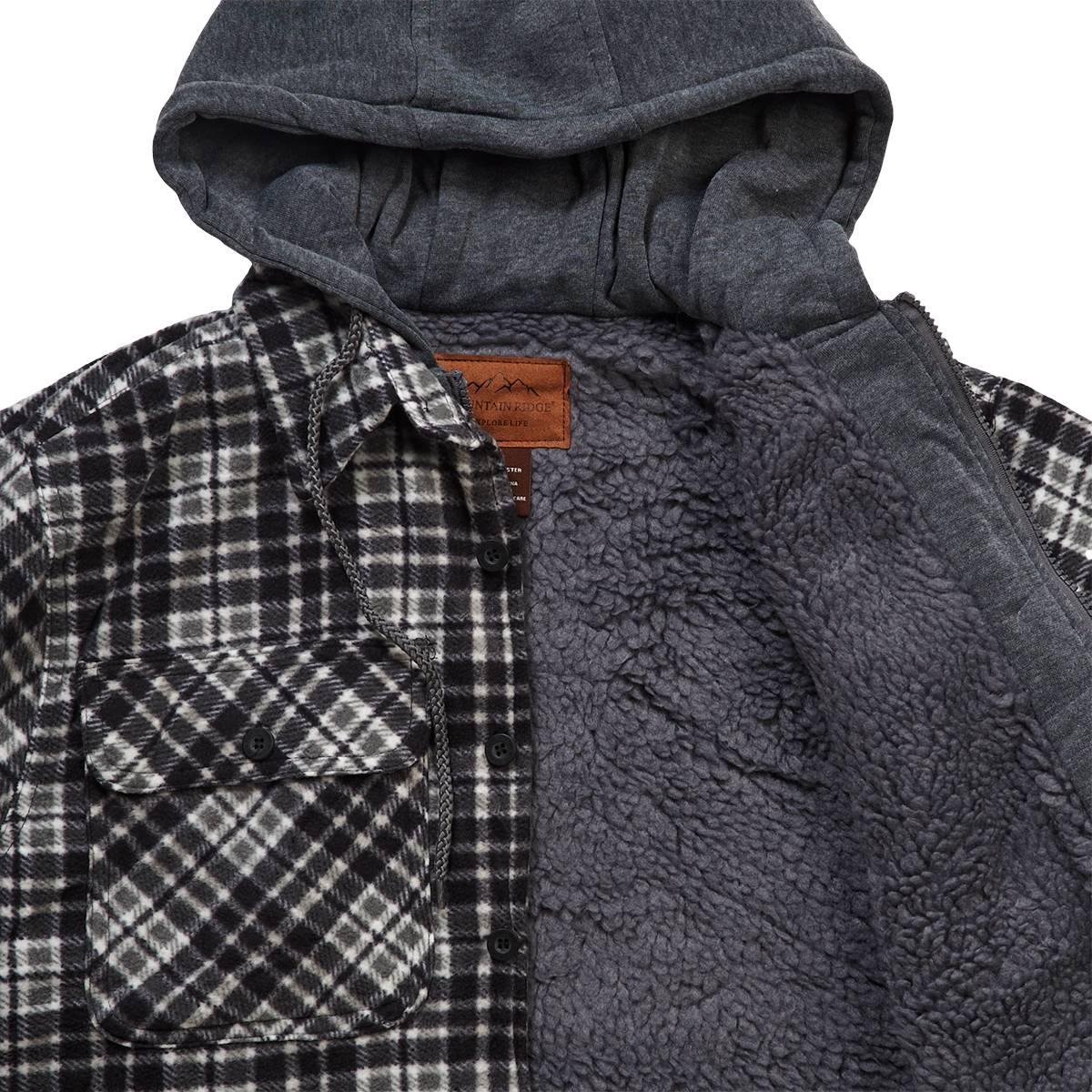 Mens Mountain Ridge Plaid Polar Fleece Jacket - New Black Grey