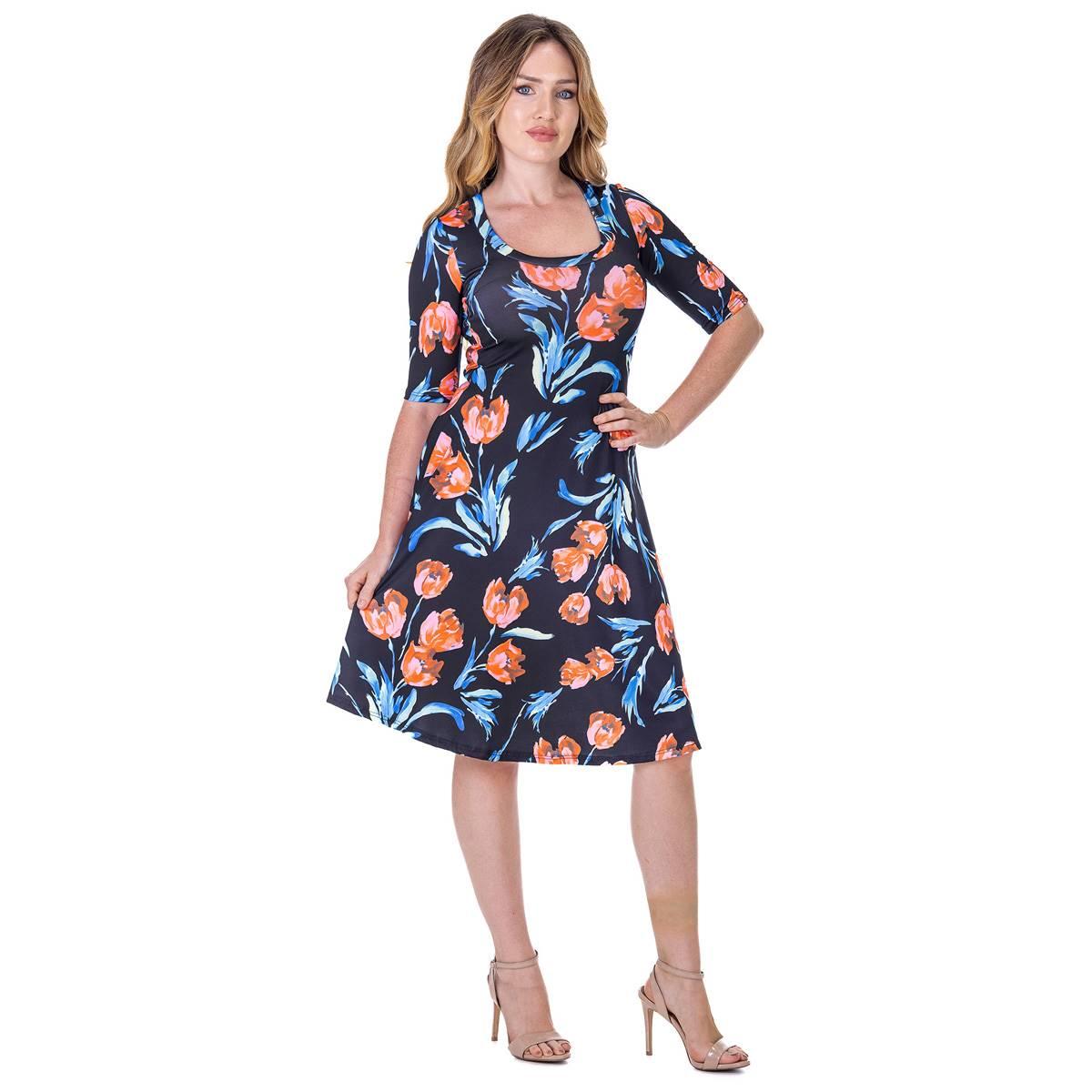 Womens 24/7 Comfort Apparel Floral Knee Length A-Line Dress