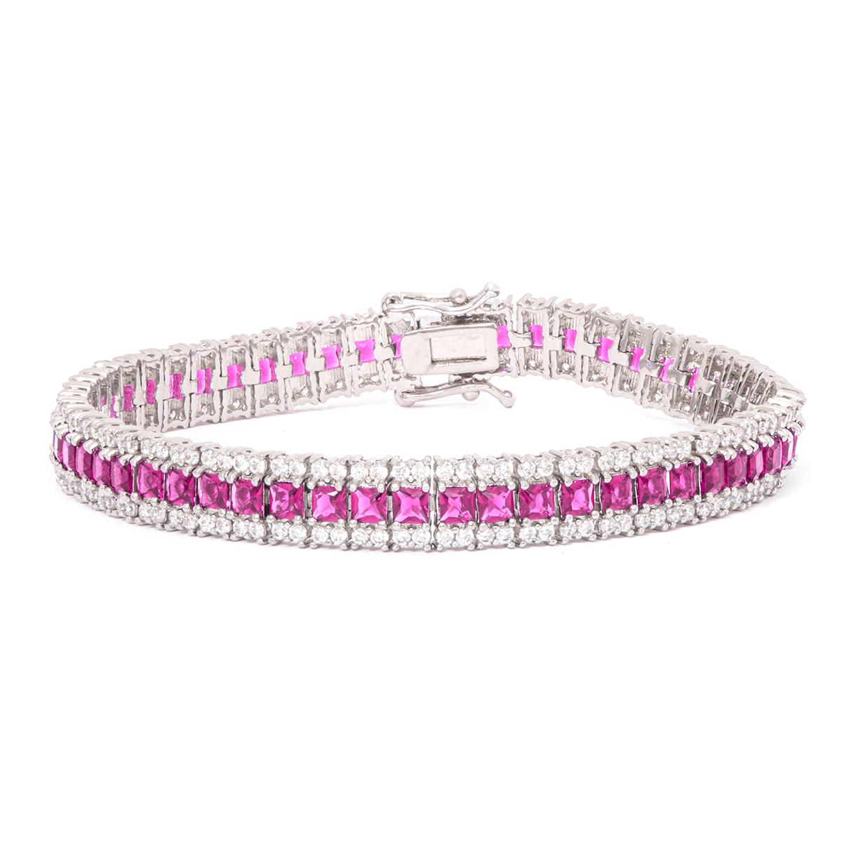 Gianni Argento Lab Pink Sapphire Line Tennis Bracelet