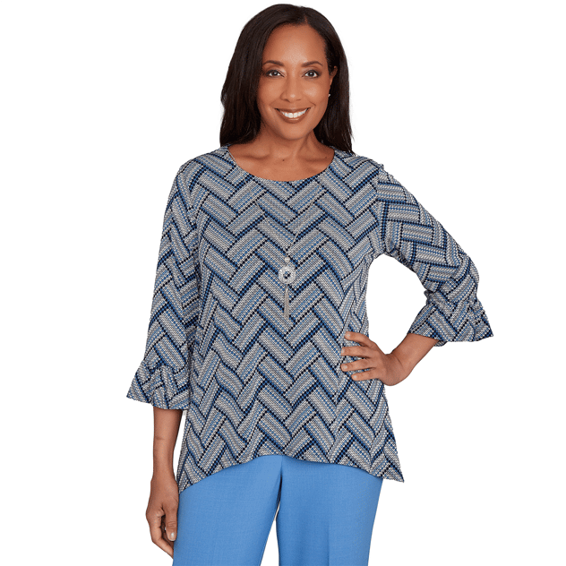 Petite Alfred Dunner Business As Usual Chevron Texture Blouse