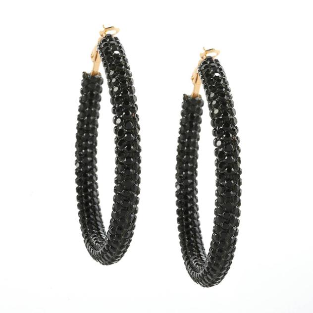 Ashley Cooper™ Gold Plated Jet Glass Stone Hoop Earrings