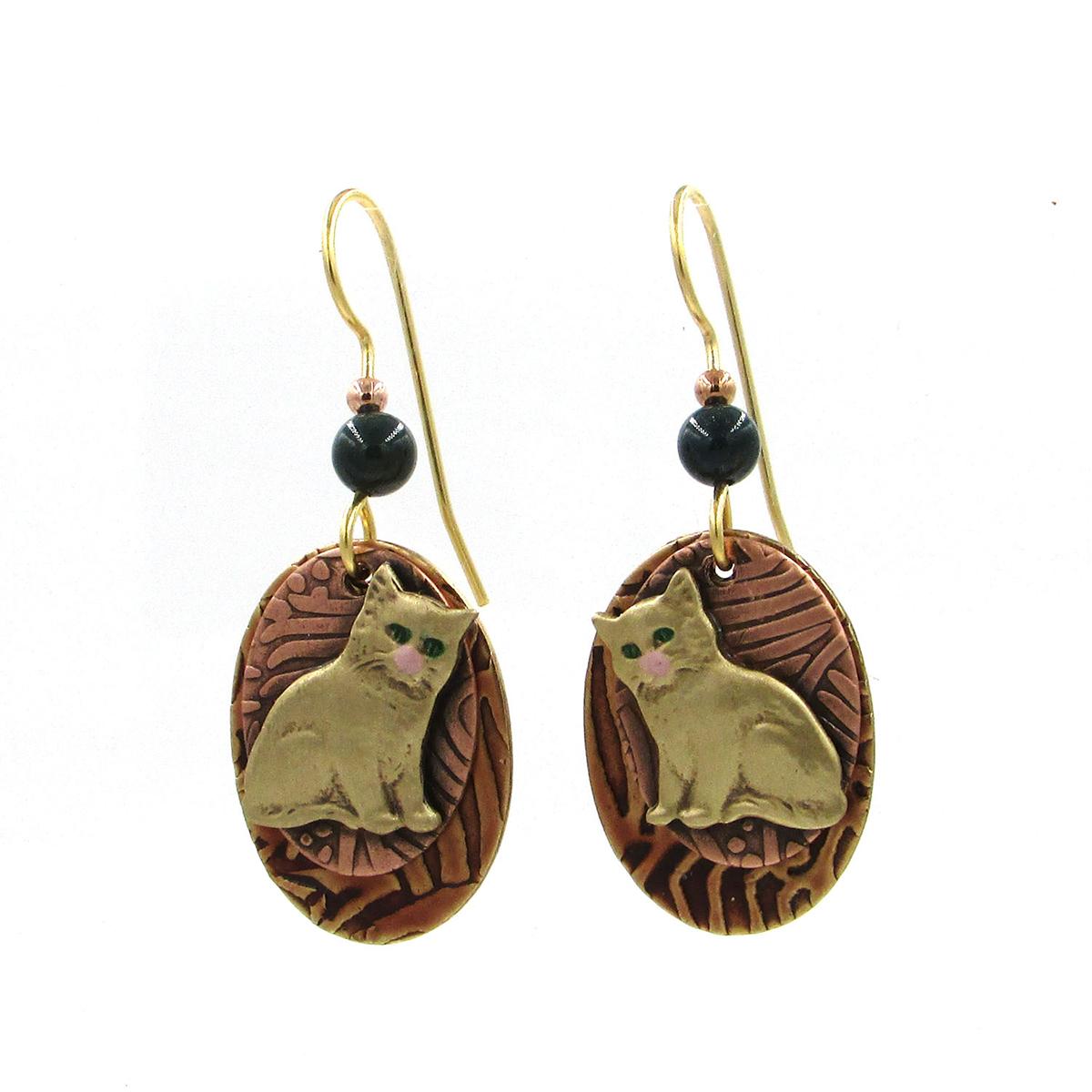 Silver Forest Pretty Kitty on Ovals Earrings