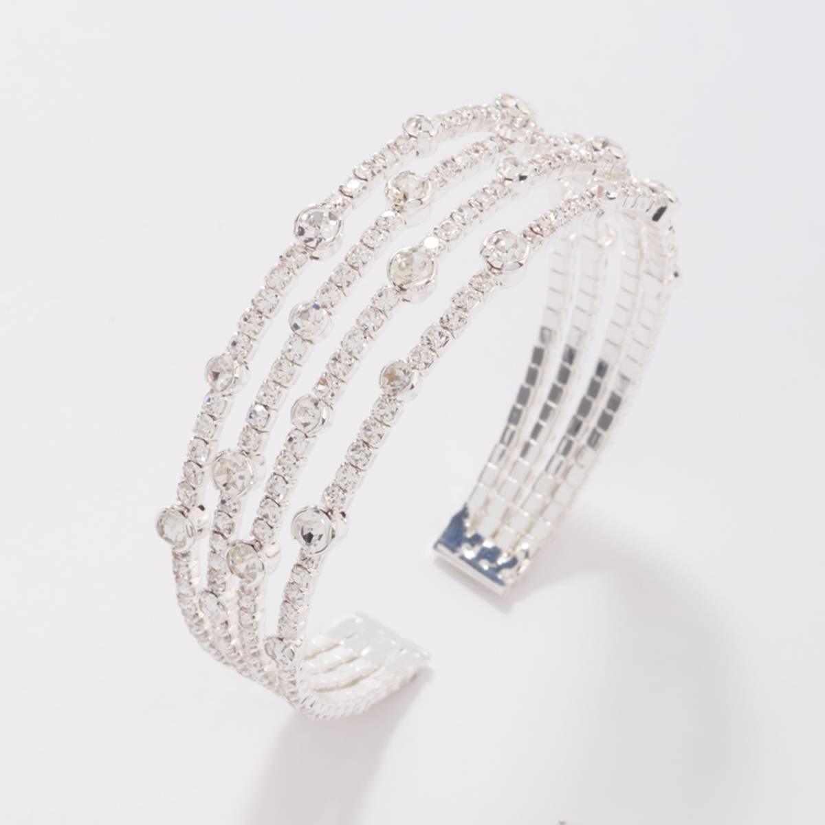 Rosa Rhinestones Floating Rows Rhinestone Cuff Bracelet
