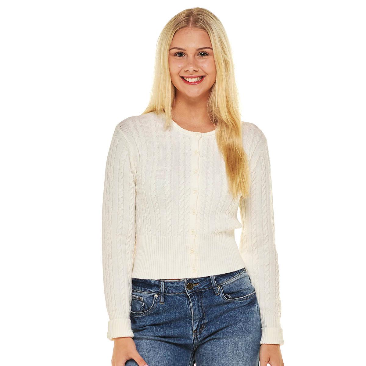 Juniors No Comment Cable Button Front Cardigan