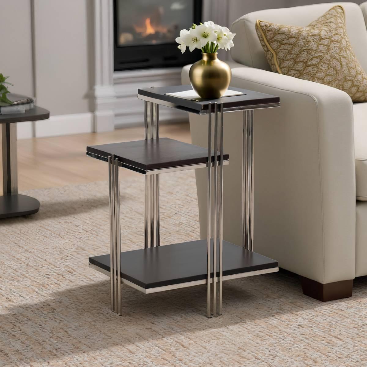 Sagebrook Home Metal & Mango Wood Three-Tier Accent Table