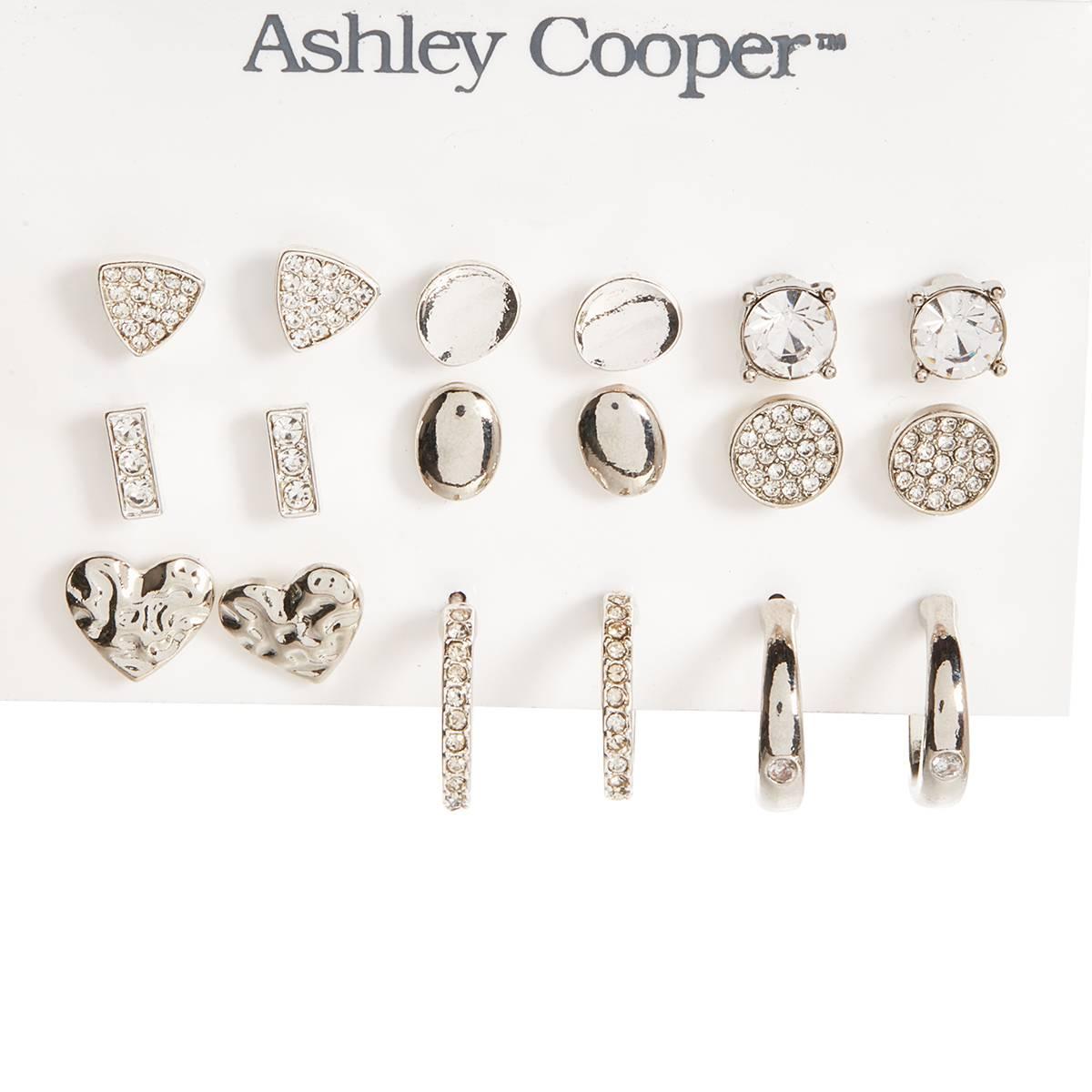 Ashley Cooper(tm) Pave Accent/Polished Shapes/Mini Hoop Earring Set