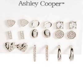 Ashley Cooper(tm) Pave Accent/Polished Shapes/Mini Hoop Earring Set