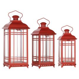 Melrose Traditional Red Metal Lanterns - Set of 3