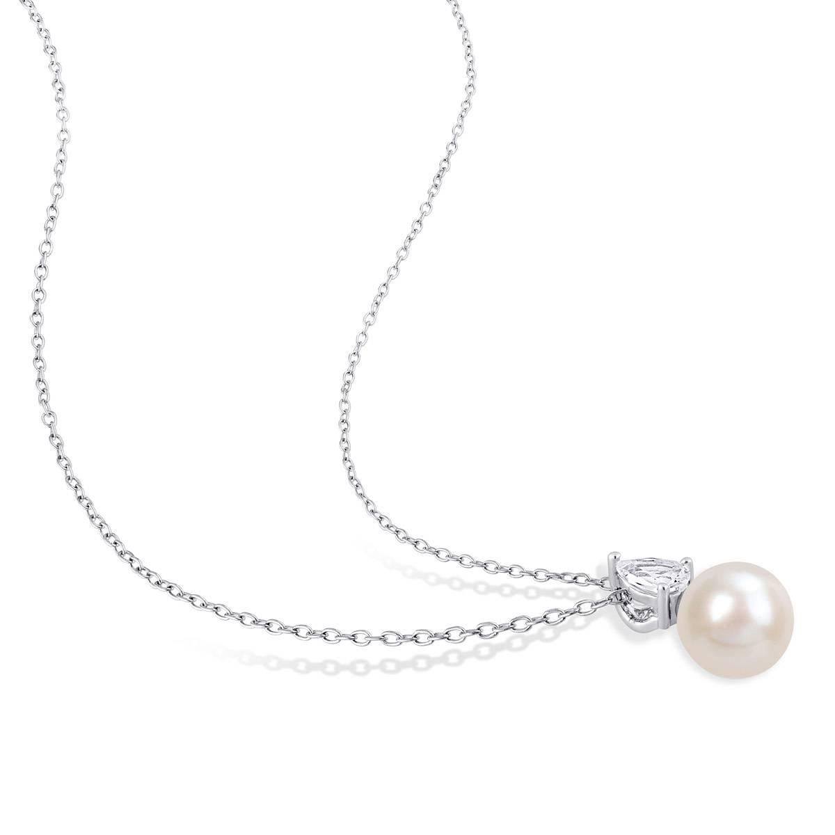 Gemstone Classics™ Freshwater Pearl & White Sapphire Pendant