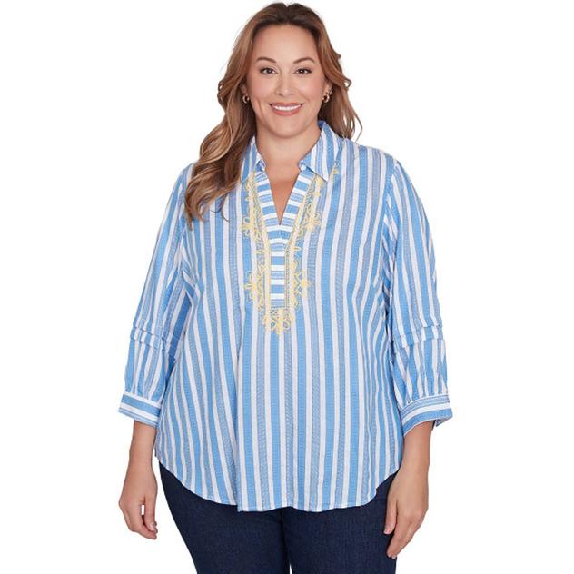 Plus Size Ruby Rd. Bella Vista Woven Dobby Stripe Blouse