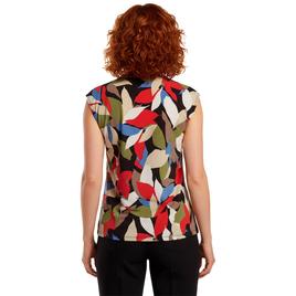 Petite AK Anne Klein Cap Sleeve Button Front Leaf Blouse