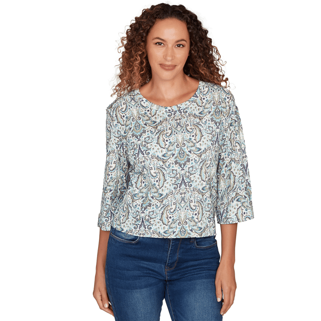 Womens Skye’s the Limit Fresh Start 3/4 Sleeve Jacquard Blouse