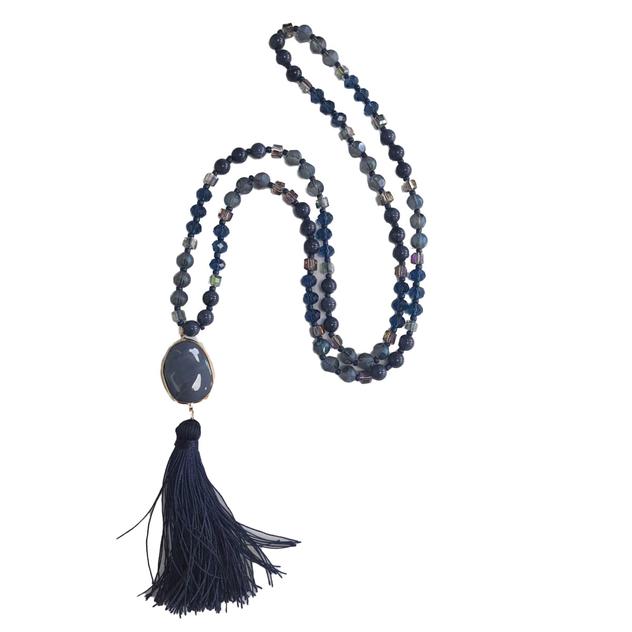 Ashley Cooper™ Gold-Tone Beaded Tassel Blue Necklace