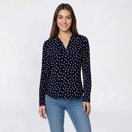 Womens Adrianna Papell Long Sleeve V Neck Brushed Dot Blouse